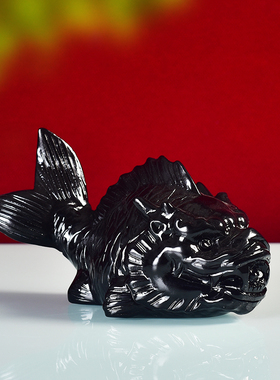 国潮招财龙鱼黑耀石茶宠茶玩