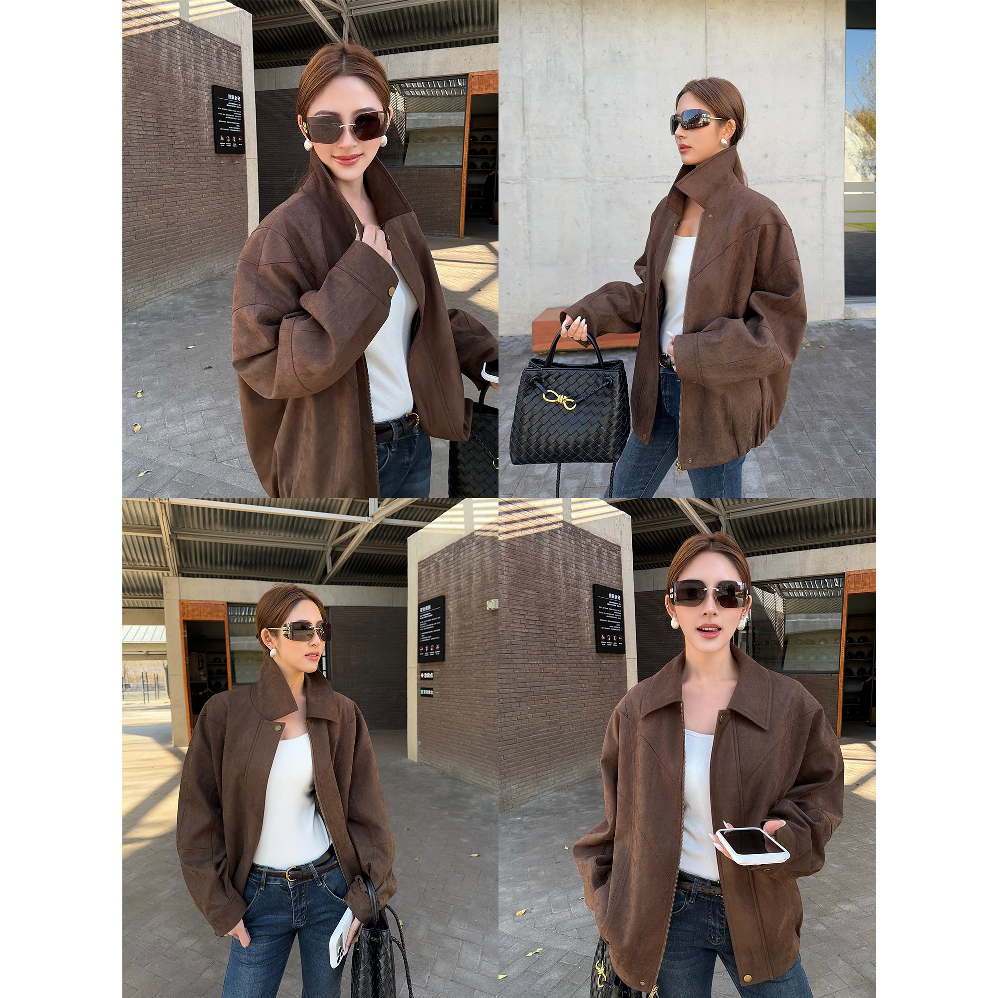 NEVA HU【现货7折】复古麂皮绒翻领外套女高级感皮衣廓形宽松夹克,淘宝优惠券,粉丝福利购,淘宝优惠卷