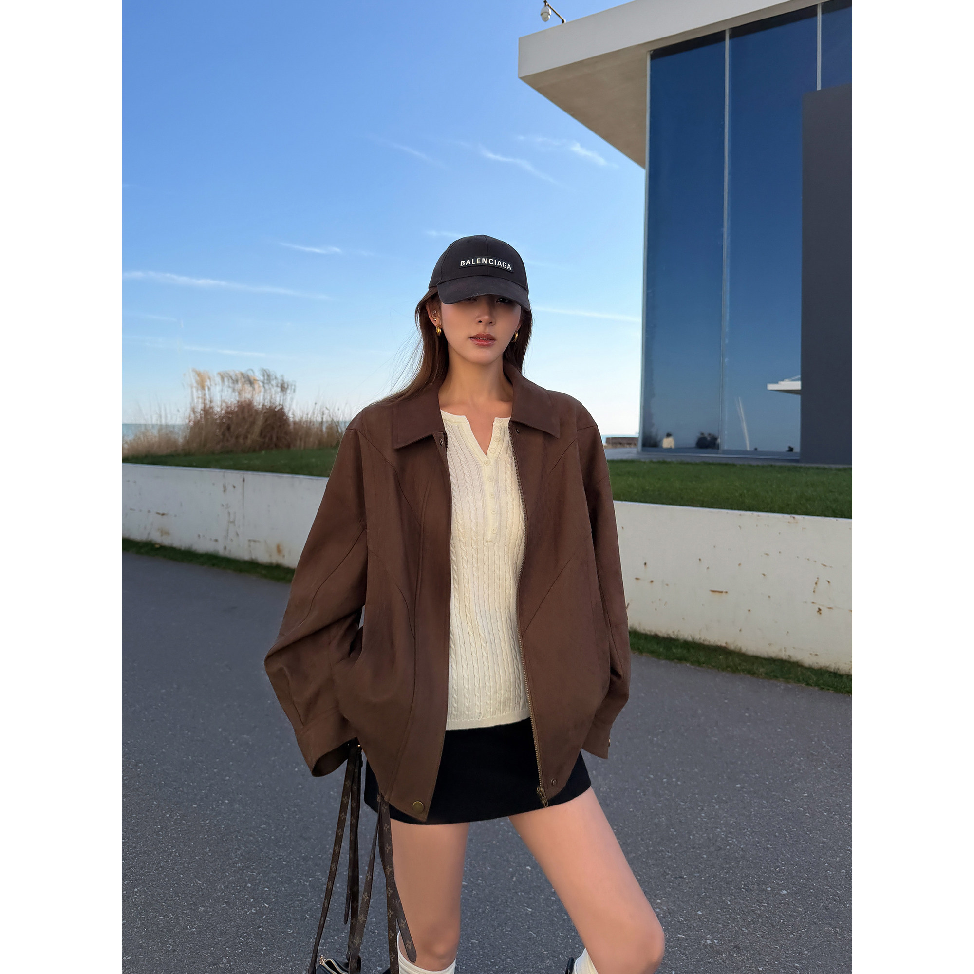 NEVA HU【现货7折】复古麂皮绒翻领外套女高级感皮衣廓形宽松夹克,淘宝优惠券,粉丝福利购,淘宝优惠卷