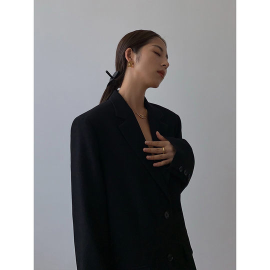 NEVA HU Self-focused Black High-end Suit Jacket Women's Loose Casual Suit Temperament Top