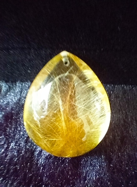 金发晶吊坠男女无事牌 天然发晶钛晶吊牌挂件水滴平安牌项链全净