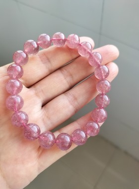 天然水晶草莓晶手链女招桃花粉水晶手串鸽血红草莓晶散珠闺蜜礼物