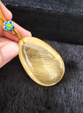 金发晶吊坠男女无事牌 天然发晶钛晶吊牌挂件水滴平安牌项链全净