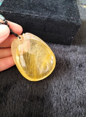 金发晶吊坠男女无事牌 天然发晶钛晶吊牌挂件方牌平安牌项链全净