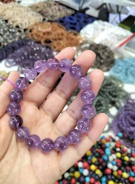 天然冰透紫水晶手链女薰衣草紫色水晶男二月生辰石紫水晶手串