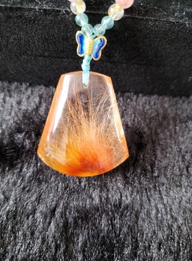 金发晶吊坠男女无事牌 天然红发晶吊牌挂件方牌平安牌项链全净