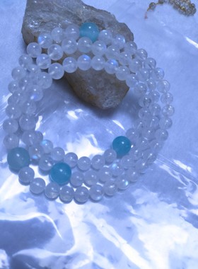 天然冰种蓝月光手链奶油体月光石手链蓝光斯里兰卡情侣礼物手串