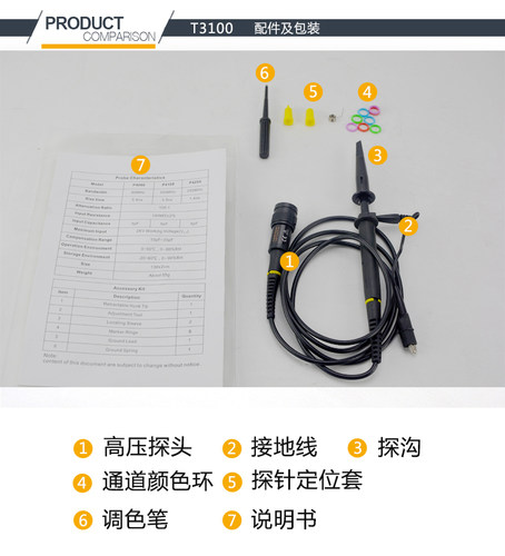 owon示波器P4000探极2000V高压探头24K笔尖镀金BNC包胶原厂全新件 - 图2