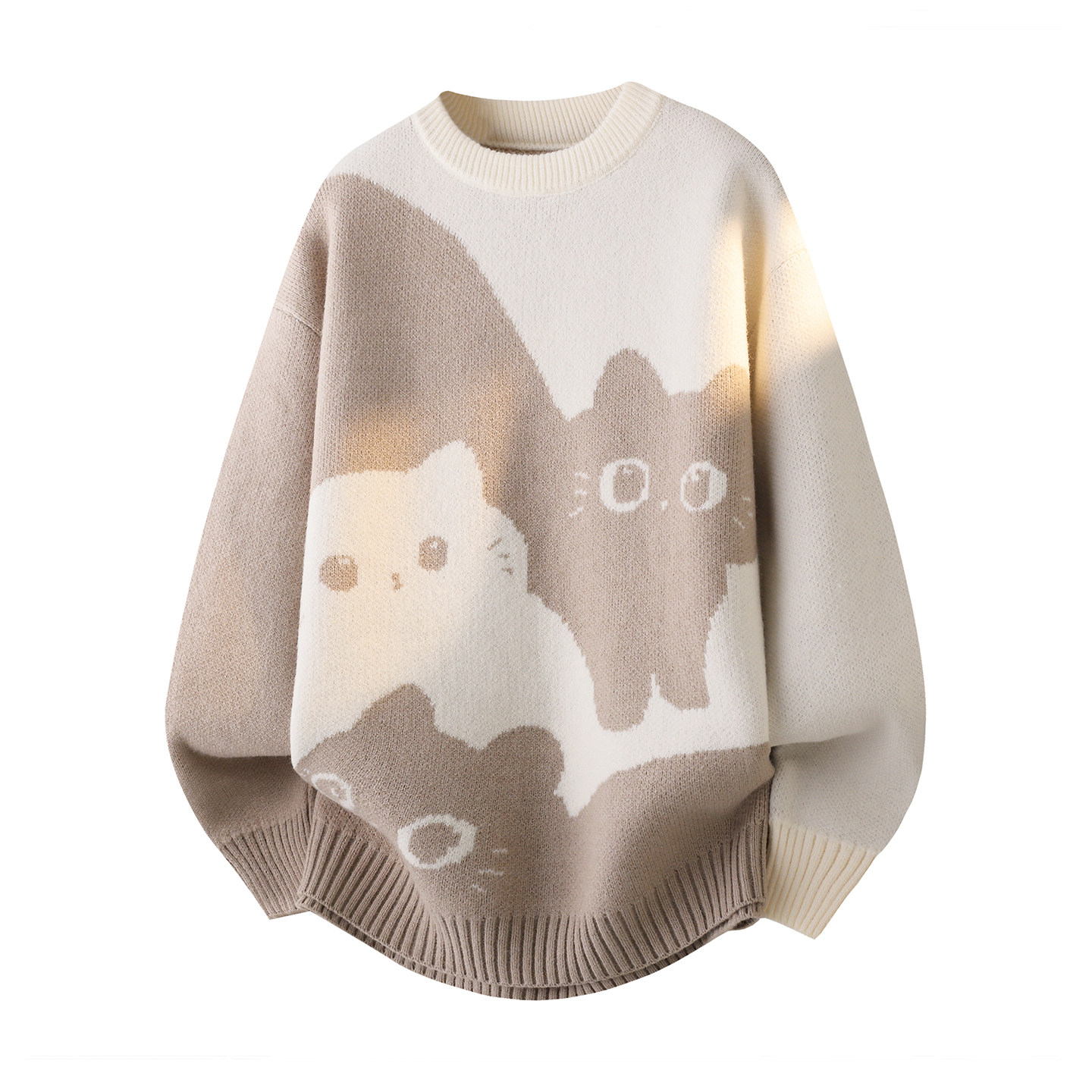 拉夏贝尔猫猫童趣设计感毛衣冬季圆领加绒男针织衫可爱情侣装新款,淘宝优惠券,粉丝福利购,淘宝优惠卷