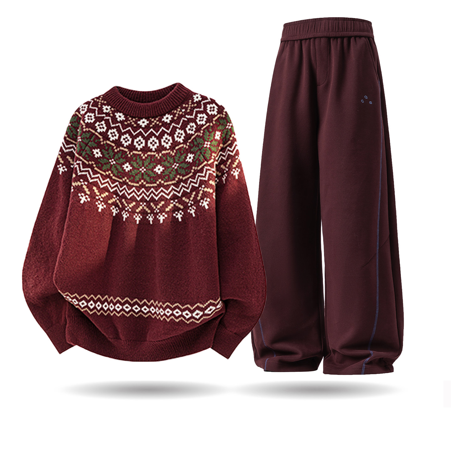 拉夏贝尔休闲运动套装男女秋冬新款费尔岛针织毛衣搭卫裤两件套潮,淘宝优惠券,粉丝福利购,淘宝优惠卷