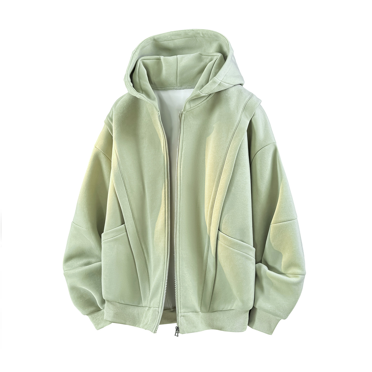 拉夏贝尔解构设计感小众卫衣外套男女款秋季重磅连帽情侣开衫夹克