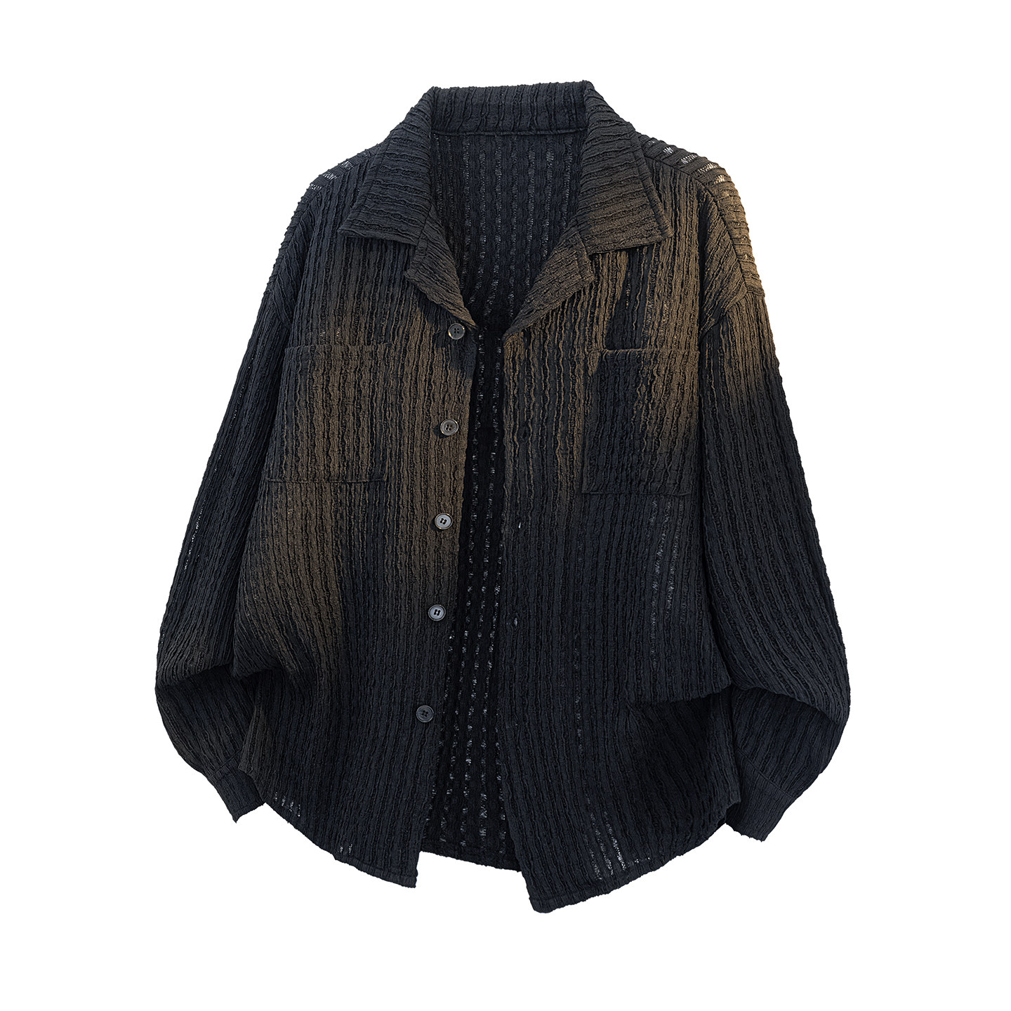 拉夏贝尔慵懒感镂空针织长袖衬衫外套秋季男女款小众肌理衬衣开衫