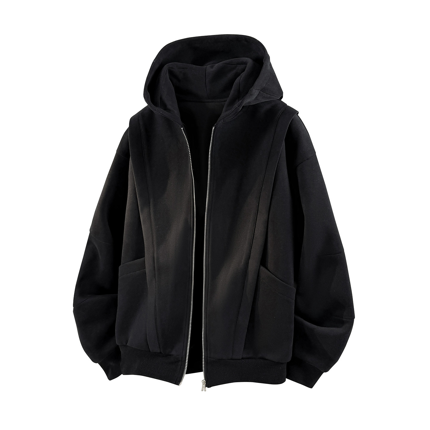 拉夏贝尔解构设计感小众卫衣外套男女款秋季重磅连帽情侣开衫夹克