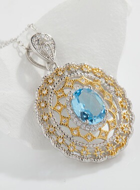 意大利工艺天然托帕石镂空项链女设计感小众轻奢吊坠S925纯银镶嵌