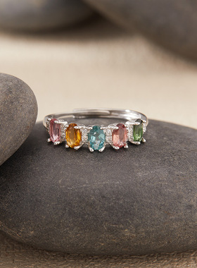 天然宝石碧玺戒指女s925纯银彩宝高级感食指戒直播爆款新款批发