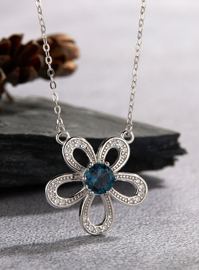 S925纯银天然托帕石彩宝项链女潮流设计时尚太阳花吊坠直播批发