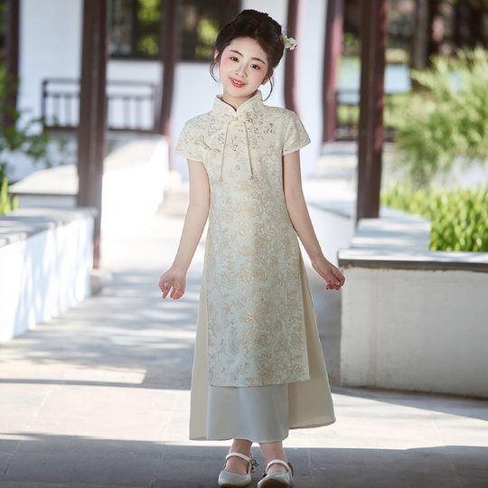 女童旗袍裙2025新款长袖大童新中式儿童国风唐装小女孩连衣裙春秋