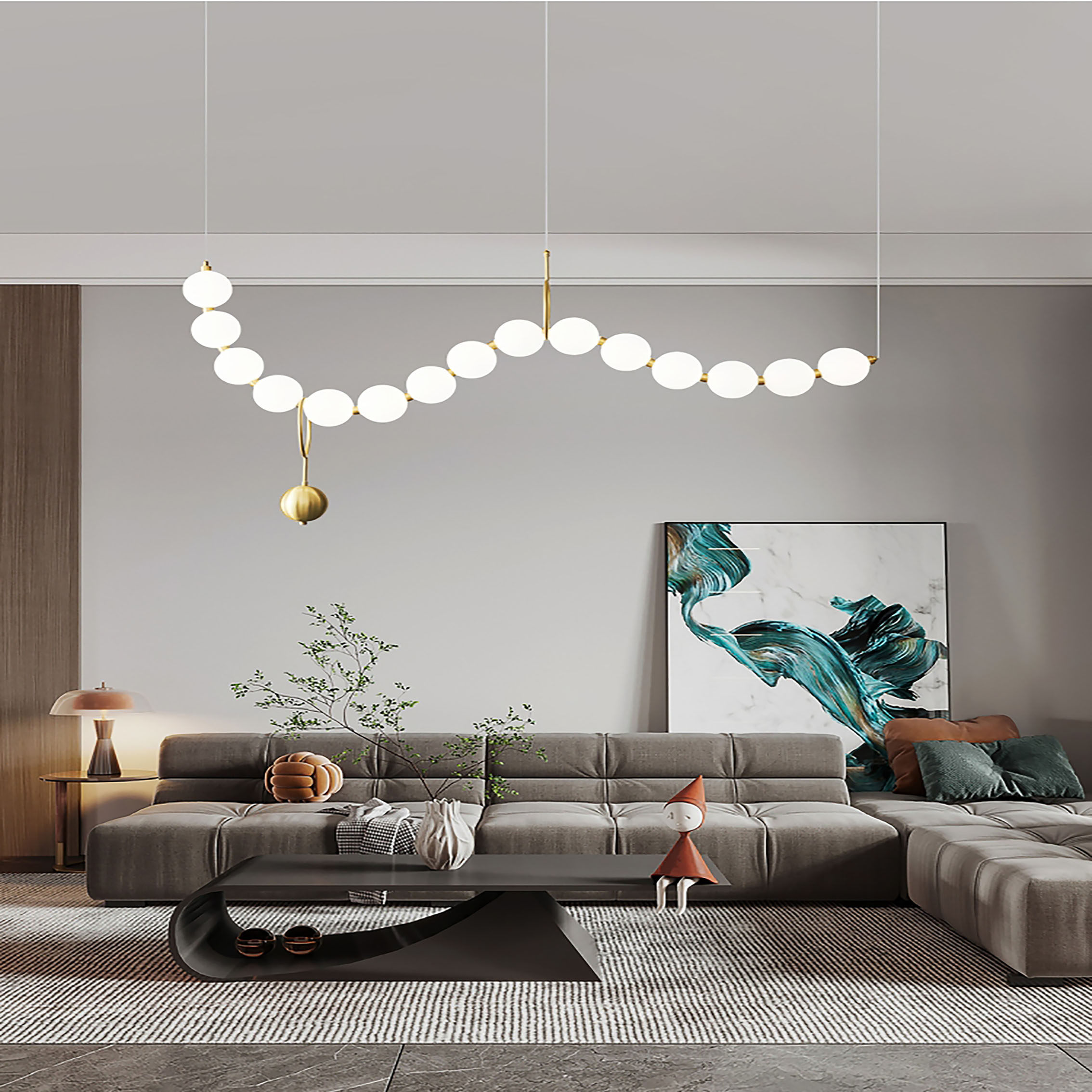 客厅吊灯网红轻奢创意设计师餐桌吧台吊线灯法式珍珠串智能灯具,淘宝优惠券,粉丝福利购,淘宝优惠卷