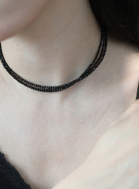 14k包金黑尖晶多层项链