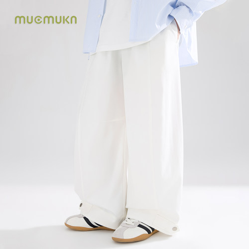 MUCMUKN【南意游记】抗皱莱赛尔棉松弛感弯刀休闲裤子男女童26春 - 图1