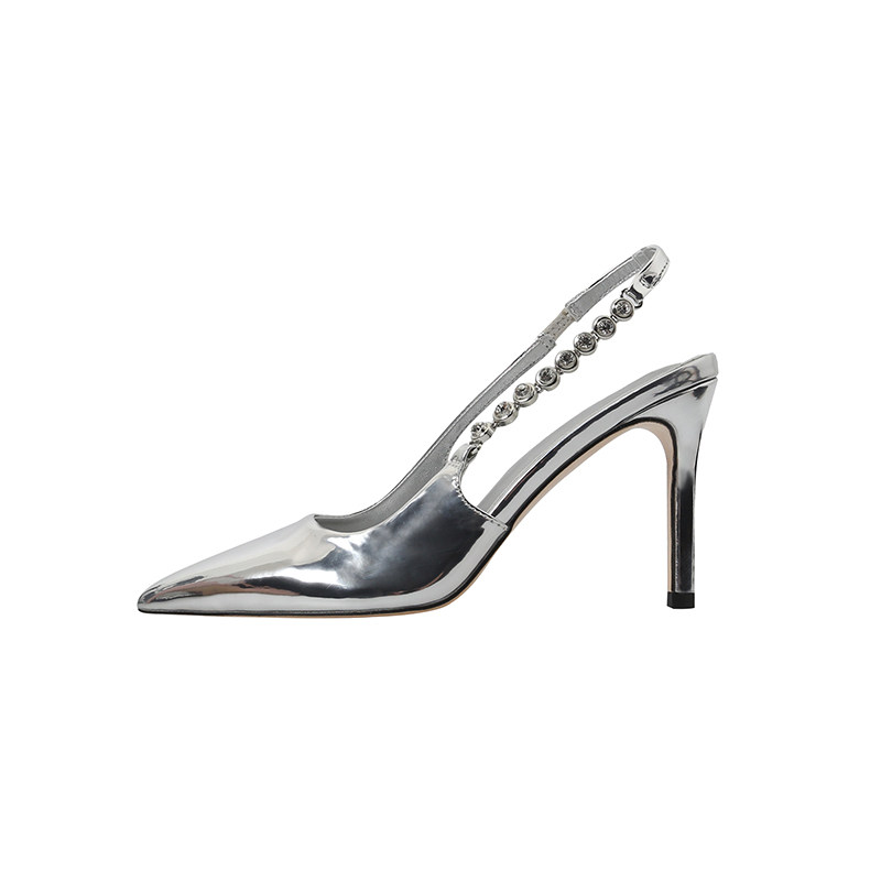 林向晚 酷飒少女~银色高跟鞋设计感小众气质名媛风链条水钻凉鞋女,淘宝优惠券,粉丝福利购,淘宝优惠卷