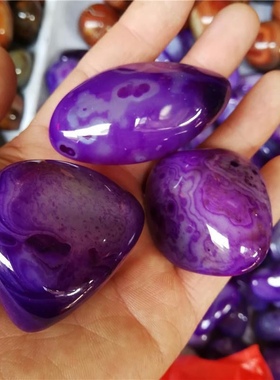 天然缠丝玛瑙手把件  紫色玛瑙原石随型手把件 玉石把件原石