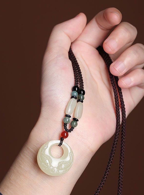 天然白玉年年有鱼吊坠毛衣链真玉玉佩玉石玉坠男女款项链情侣