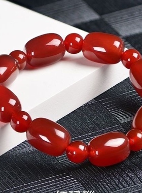 天然正品红玛瑙桶珠手串 民族风饰品巴西红玛瑙男女手链转运手串