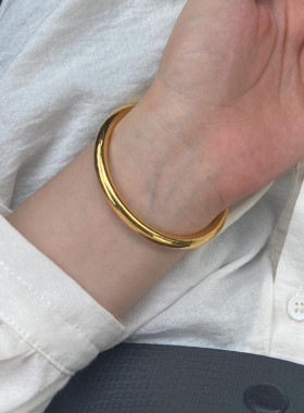 足金古法素圈手镯金包银礼物男女