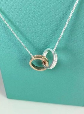 项链女锁骨链吊坠纯银家双环t情侣1837款925男网红轻奢锁蓝色珐琅