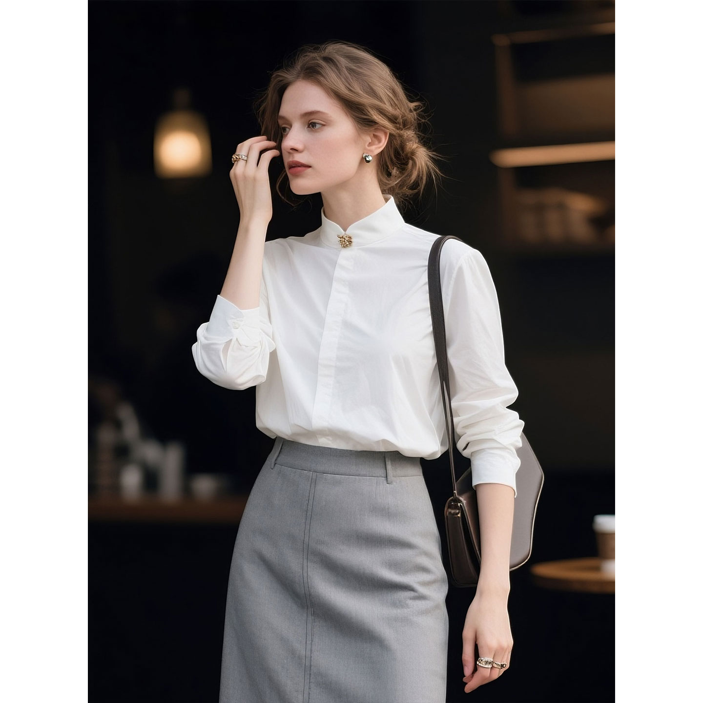 白色衬衫职业套装女2025年秋季新款通勤女装高级感半身裙两件套 - 图1