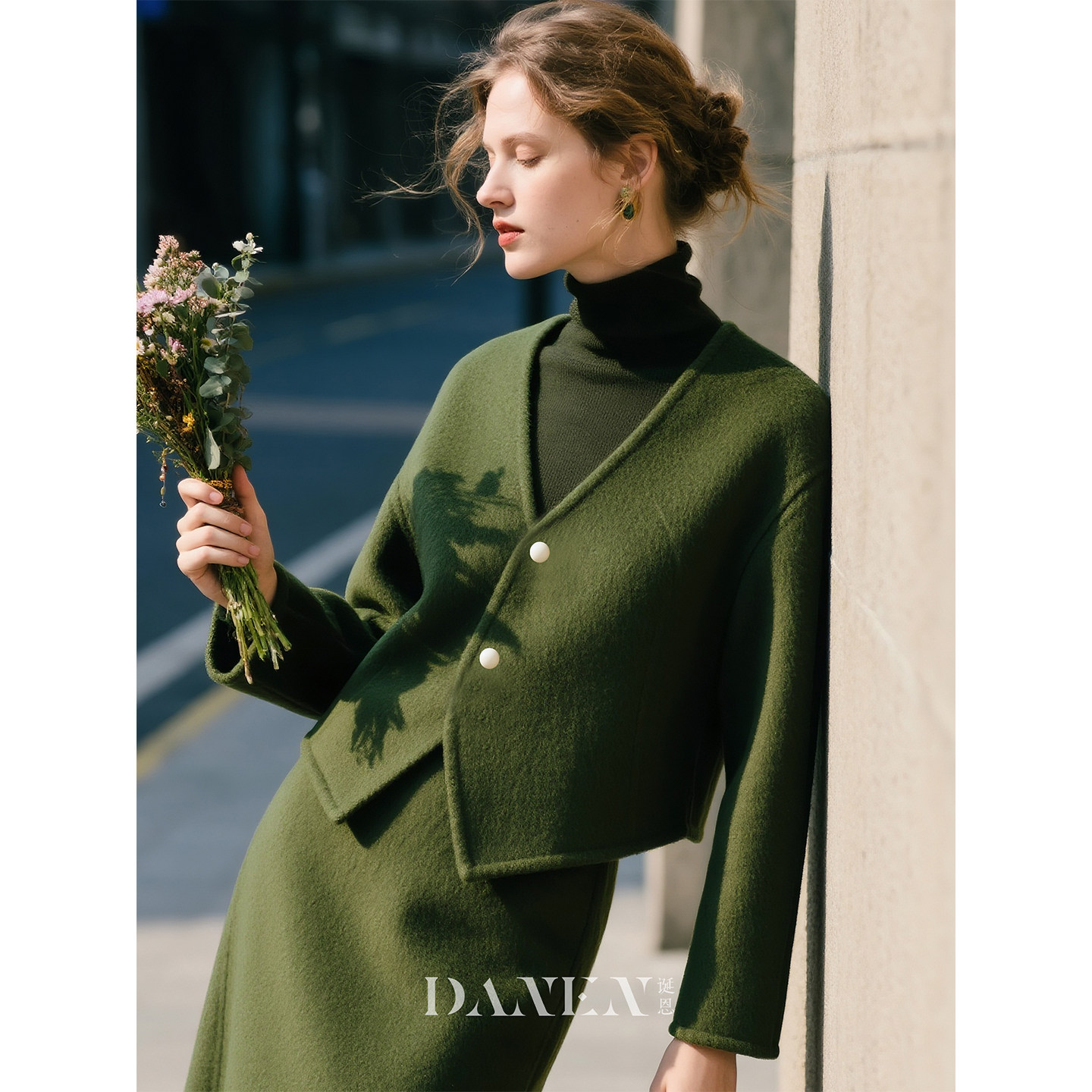 军绿色套装女2026年春季新款羊毛高级感气质毛呢上衣半身裙两件套,淘宝优惠券,粉丝福利购,淘宝优惠卷