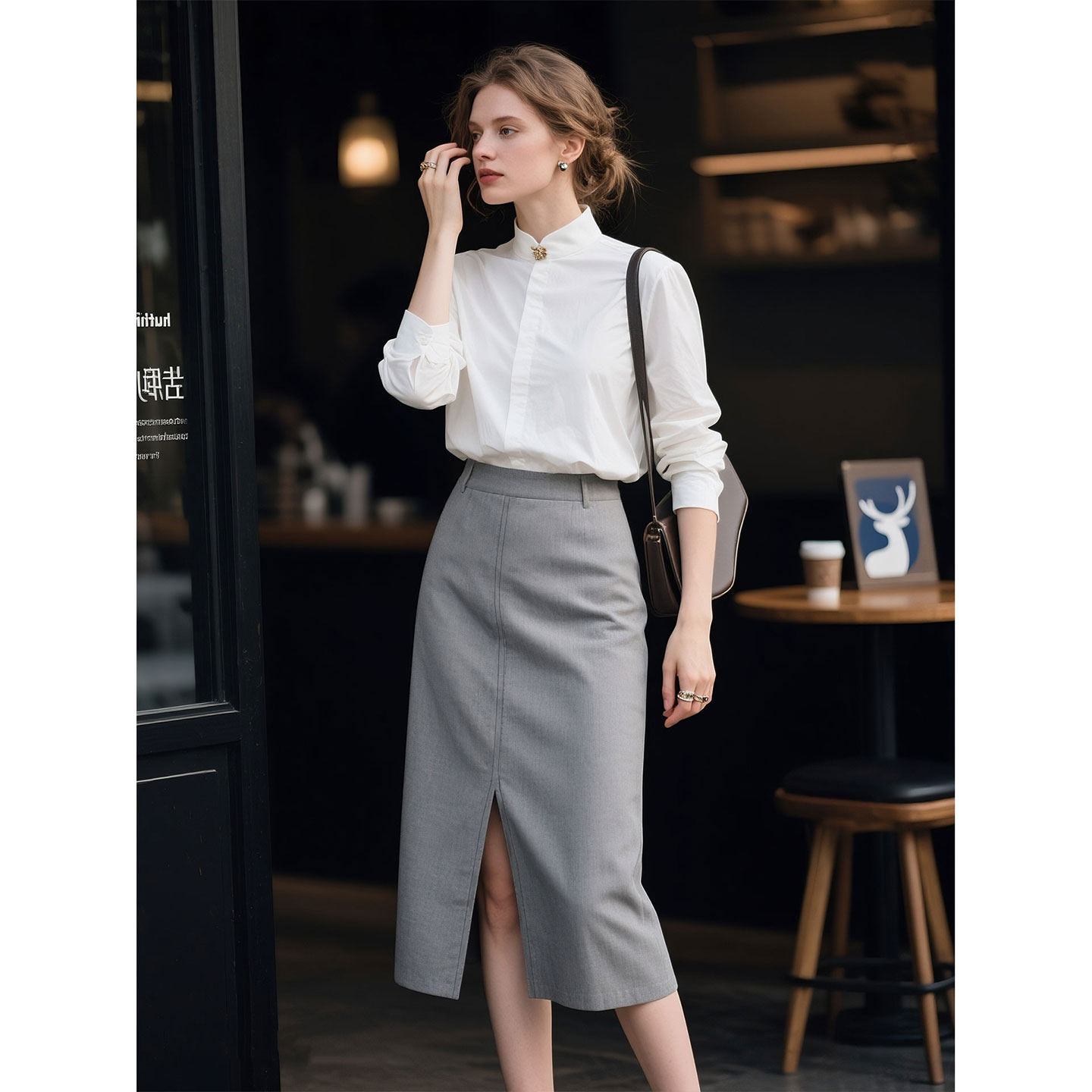 白色衬衫职业套装女2025年秋季新款通勤女装高级感半身裙两件套 - 图0