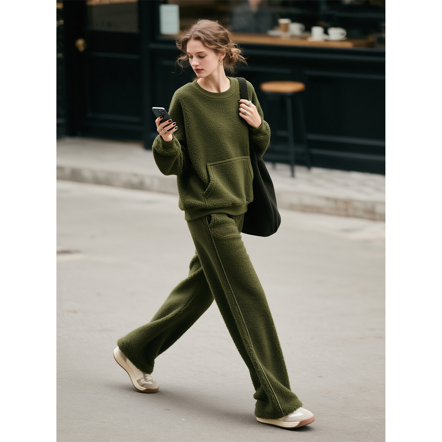 军绿色卫衣套装女秋冬宽松慵懒风阔腿裤两件套2026超火穿搭一整套,淘宝优惠券,粉丝福利购,淘宝优惠卷