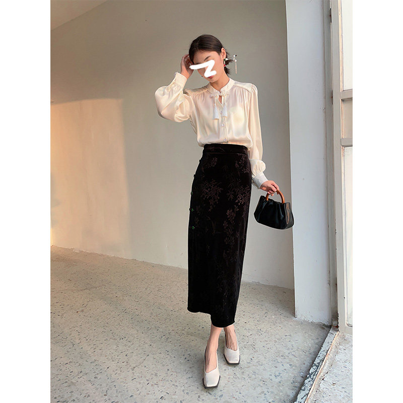 黑色提花半身裙女2026年春季新款新中式国风女装盘扣开叉包臀裙子,淘宝优惠券,粉丝福利购,淘宝优惠卷