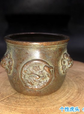 镀铜狮子头无字古玩杂项