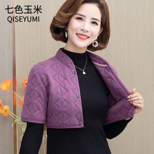 棉护肩女秋冬季睡觉保暖颈椎夹棉小坎肩中老年妈妈装德绒背心