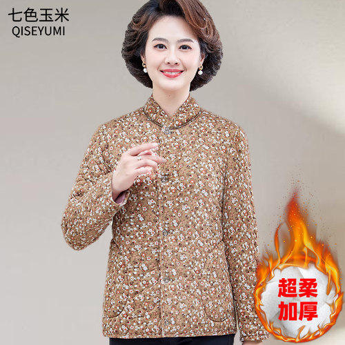 妈妈冬季加绒加厚碎花小棉袄中老年女轻薄款内胆棉衣奶奶保暖棉服 - 图3