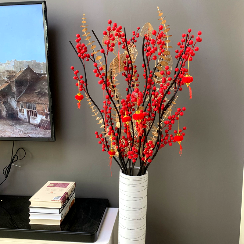 客厅防真花高花客厅仿真花摆件大件落地装饰红果子假花发财果浆果,淘宝优惠券,粉丝福利购,淘宝优惠卷