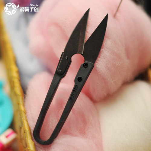 源简手创黑色高碳钢纱剪塑料柄十字绣剪刀U形家用手工剪防生锈 - 图0