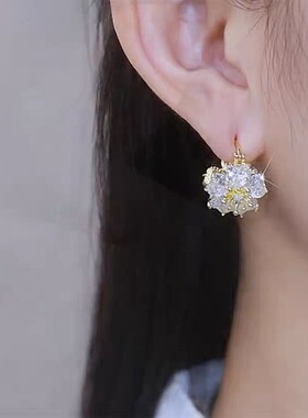 撤柜中国风双生花轻奢花朵双面佩戴甜美耳环女猫眼石耳扣潮酷耳饰