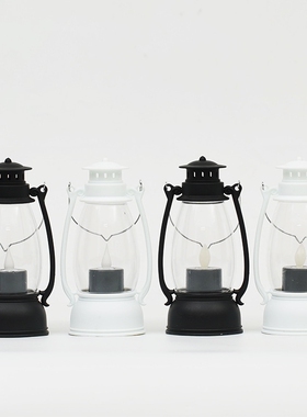 美式复古摆件手提小夜灯网红迷你氛围灯小马灯拍照装饰道具油灯