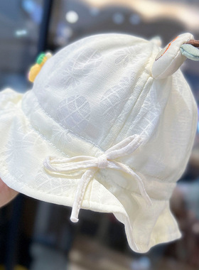 防晒帽宝宝夏季遮阳婴幼儿薄款帽子太阳帽蓝色菠萝可调节抽绳帽子