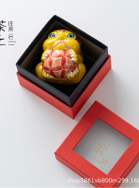 国潮交趾陶摆件招财吉狮家居客厅中式陶瓷办公桌开业装饰礼品