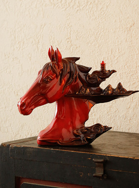 中式陶瓷生肖摆件马到功成家居饰品客厅办公室装饰品酒店会所摆设