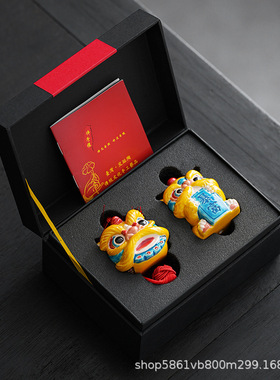 国潮陶瓷狮子家居客厅摆件交趾陶办公桌醒狮挂饰店铺开业伴手