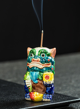 交趾陶佛山醒狮摆件国潮舞狮文创陶瓷家居客厅装饰品摆件伴手礼品