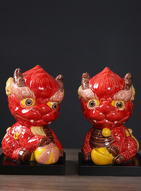 招财麒麟创意摆件 台湾交趾陶手绘工艺品摆设 家居车载装饰品