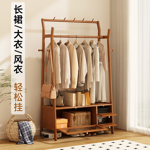 落地式挂衣架非实木衣帽架卧室挂包架床边晚上放衣服置物立式衣架 - 图3