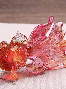 琉璃金鱼招财摆件客厅酒柜创意装饰品办公室桌面轻奢中式鱼工艺品
